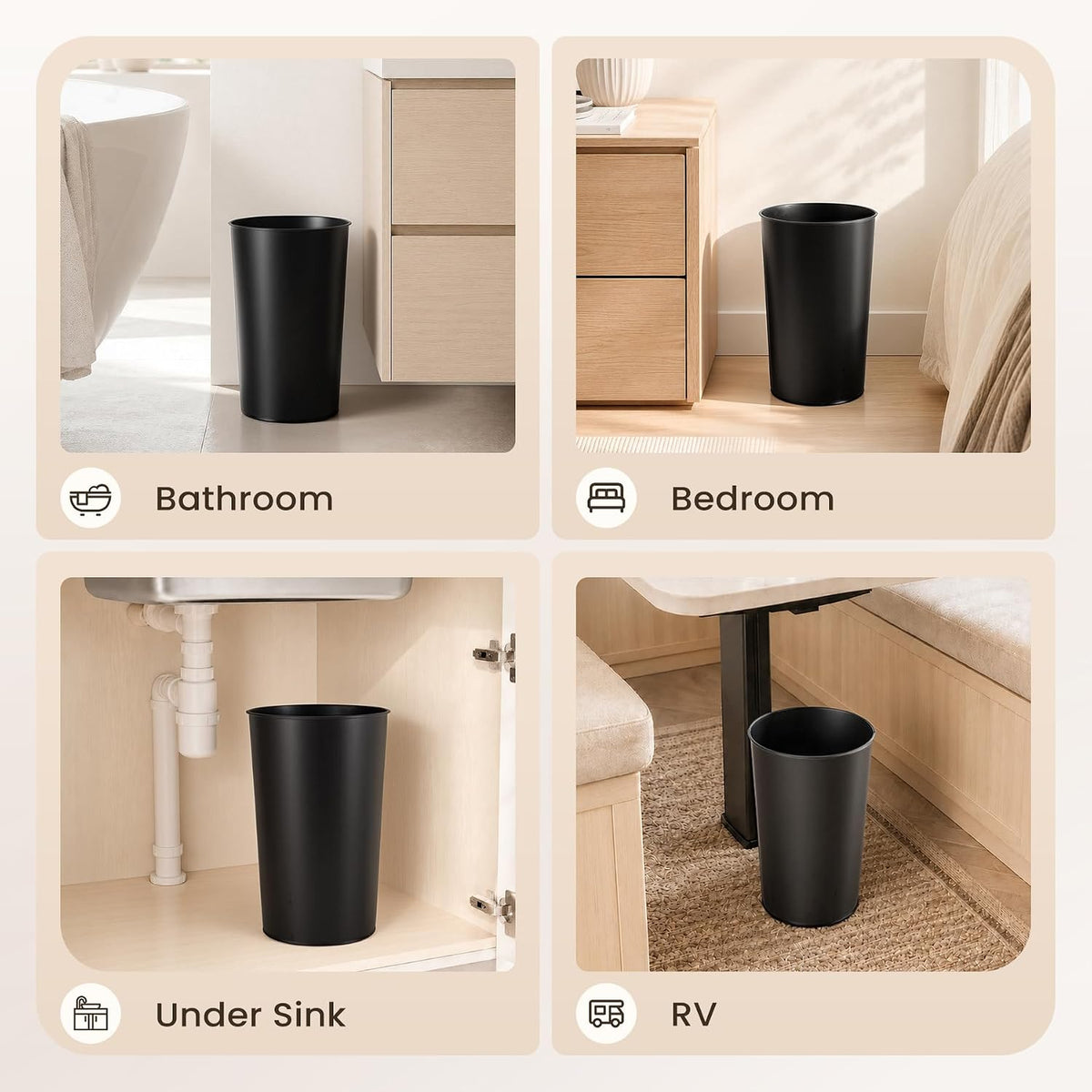 Cesun Round Metal Bathroom Trash Can, 2.1 Gallons Wastebasket, Black