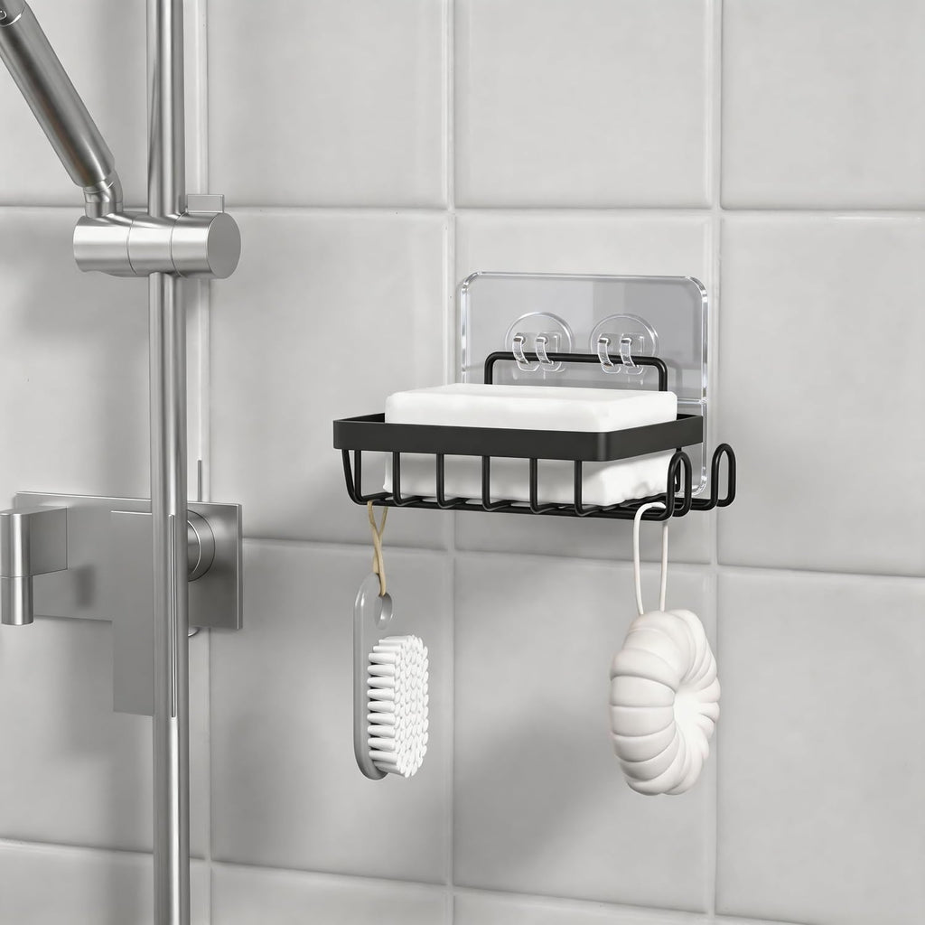 Self Draining Adhesive Soap Bar Holder for Shower Wall with with Soap Saver