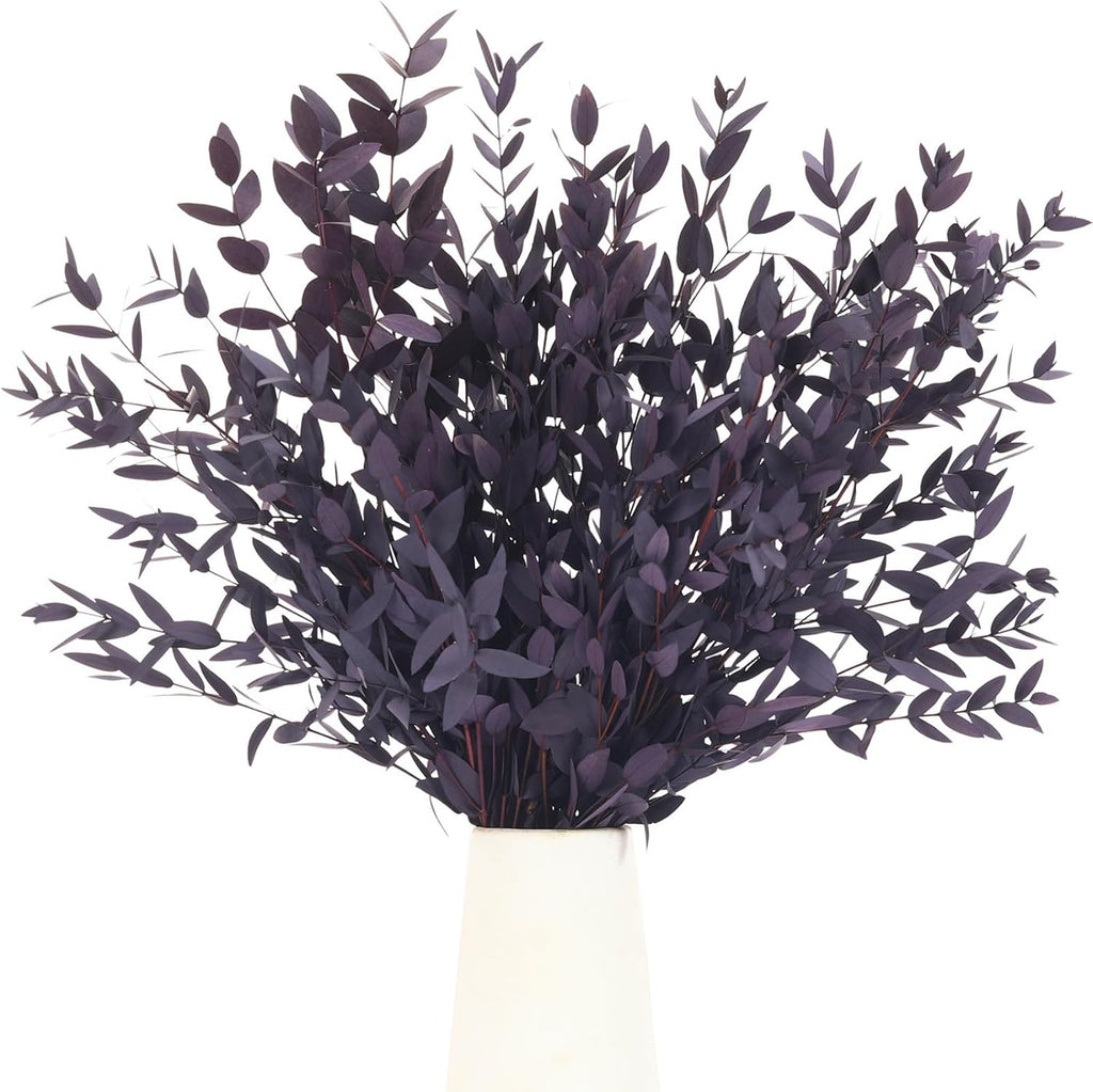 7-12 Pcs Preserved Eucalyptus Stems, 14-17" Purple Leaves for Vase Filler