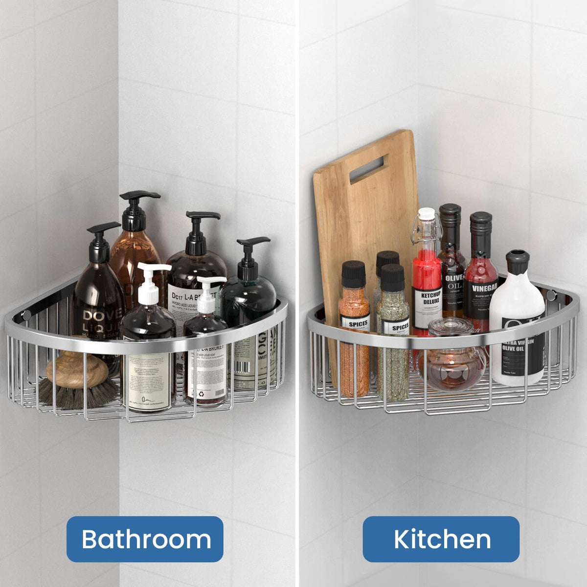 Shower Basket Stainless Shower Corner Shelf, 304 Caddy Stainless Steel Rustproof, Organizer Wall Mounted Basket(Includes Screws)-Triangle Basket