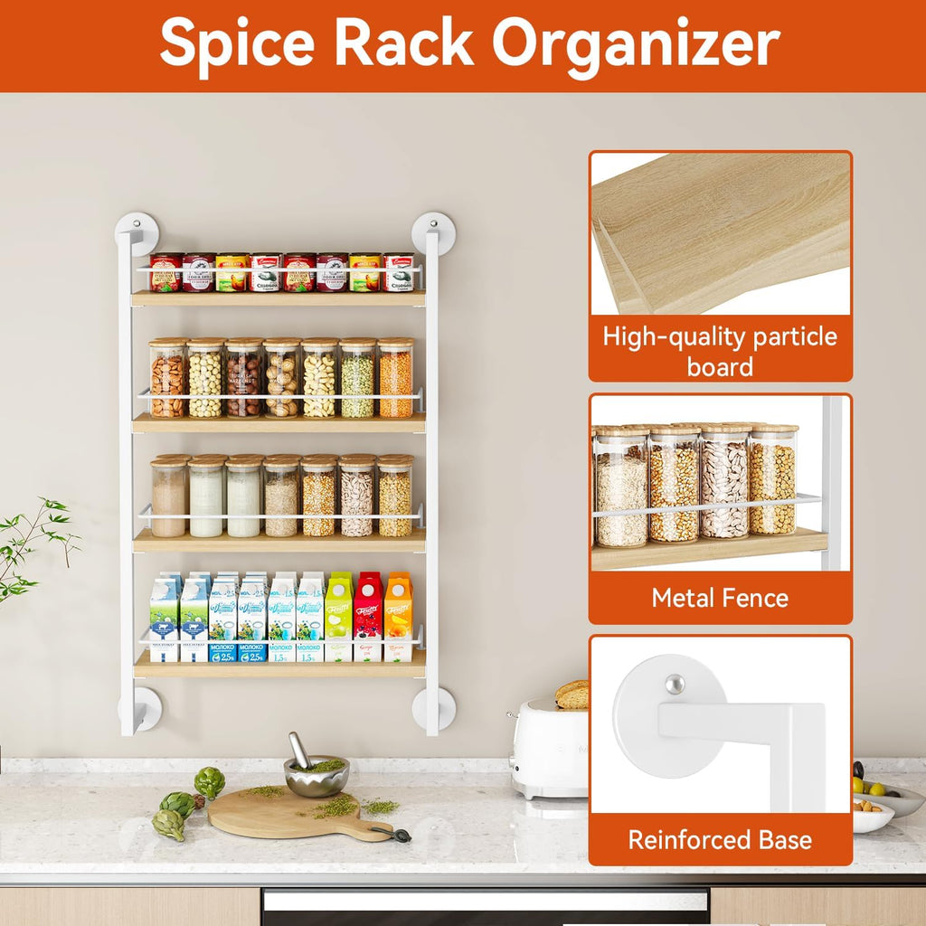 IBUYKE 4 Tier Spice Rack Wall Mount for Kitchen,Natural TLJ016R