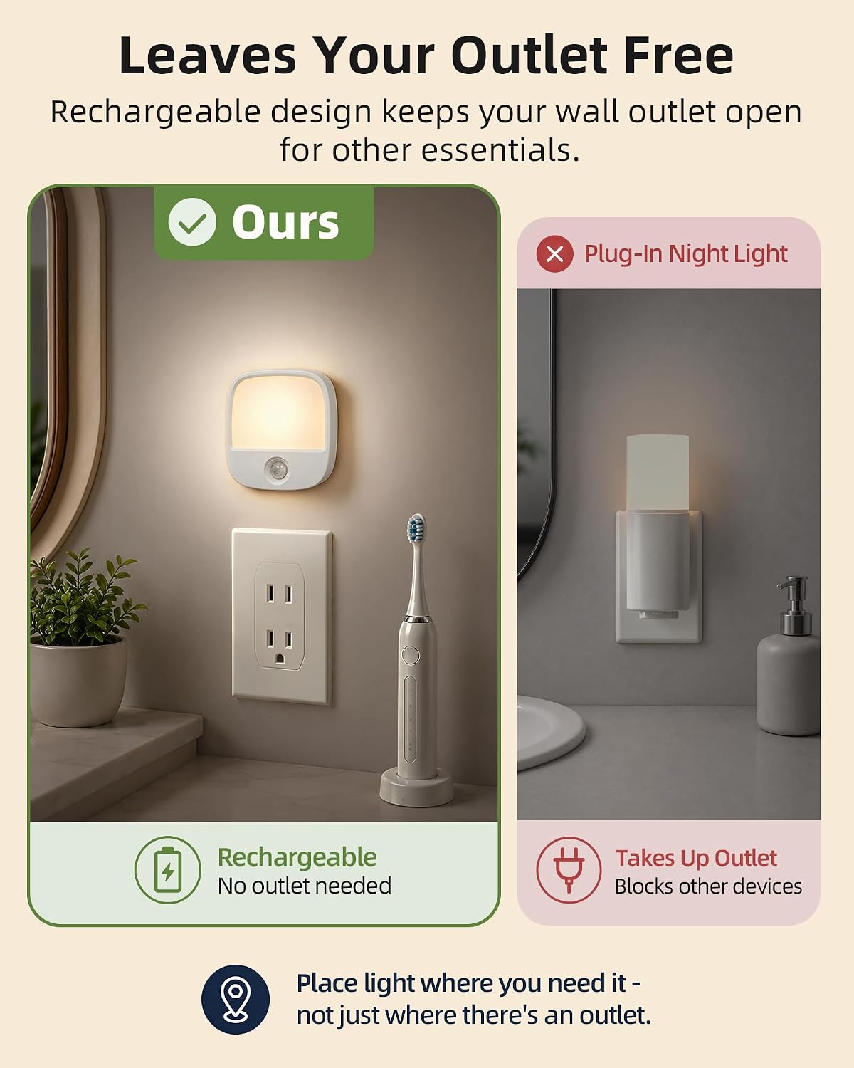 EZVALO Rechargeable Motion Sensor Night Light, Magnetic Stick-On LED Light with 3 Color Temperatures, Dimming & Memory, Portable Cordless Light for Closet, Bedroom, Hallway, Stairs, Bathroom (1 Pack)