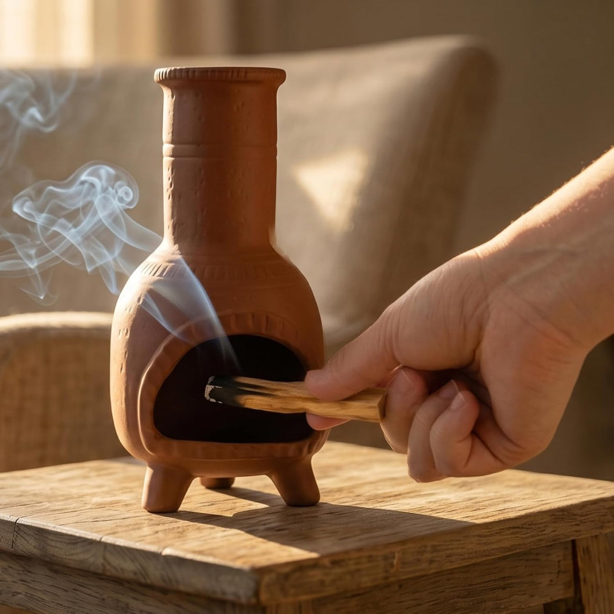 TOPZEA Handmade Terracotta Palo Santo Holder Burner, Mini Clay Chiminea Incense Cone Burner & Sage Smudge Pot Ash Catcher for Energy Cleansing, Boho Southwestern Decor, Meditation & Spiritual Gift