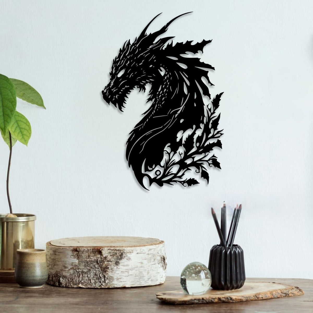 LIYOUYA Dragon Metal Wall Decor - Man Cave Decor Fantasy Room Decor Flower Wall Art Home Decor for Living Room, Bedroom, Office,Courtyard, Patio, Outdoor (Black)