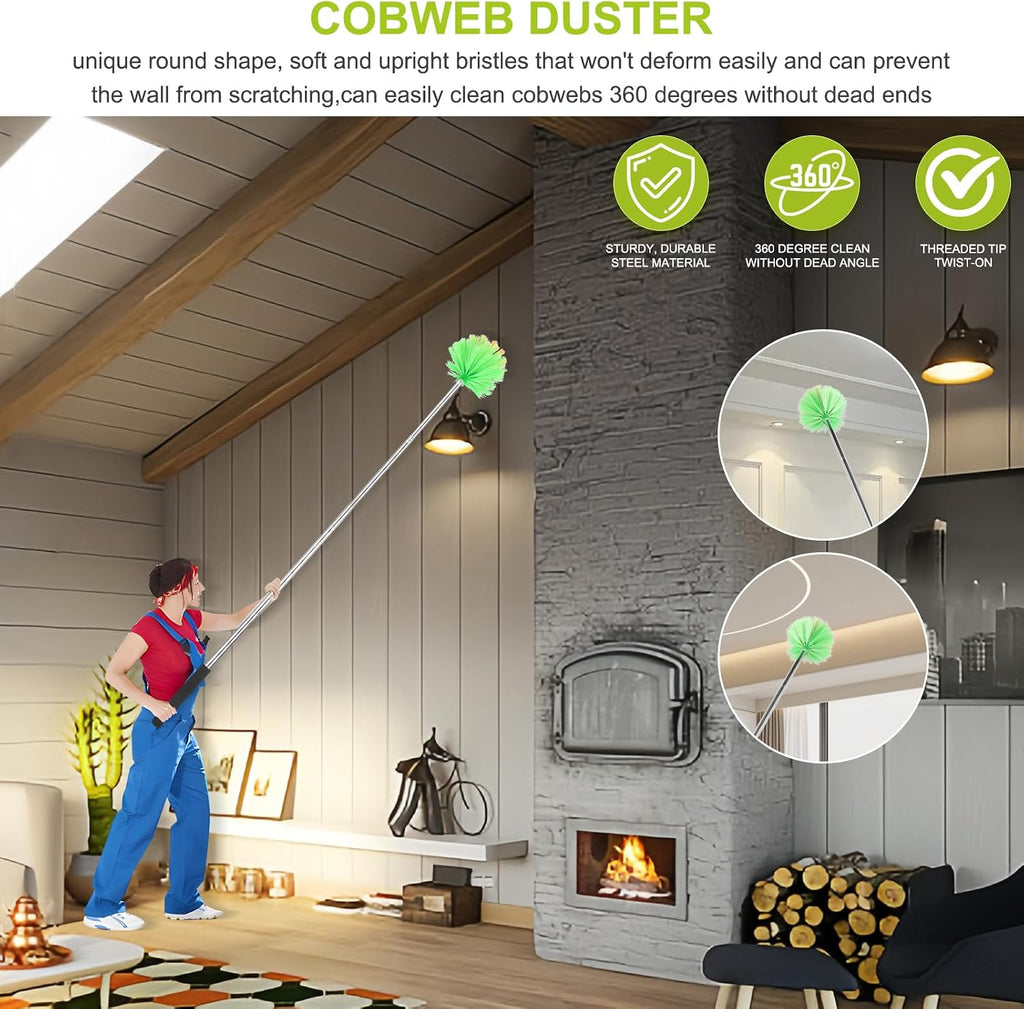 Cobweb Duster with Extension Pole, 59" Stainless Steel Ceiling Fan Duster