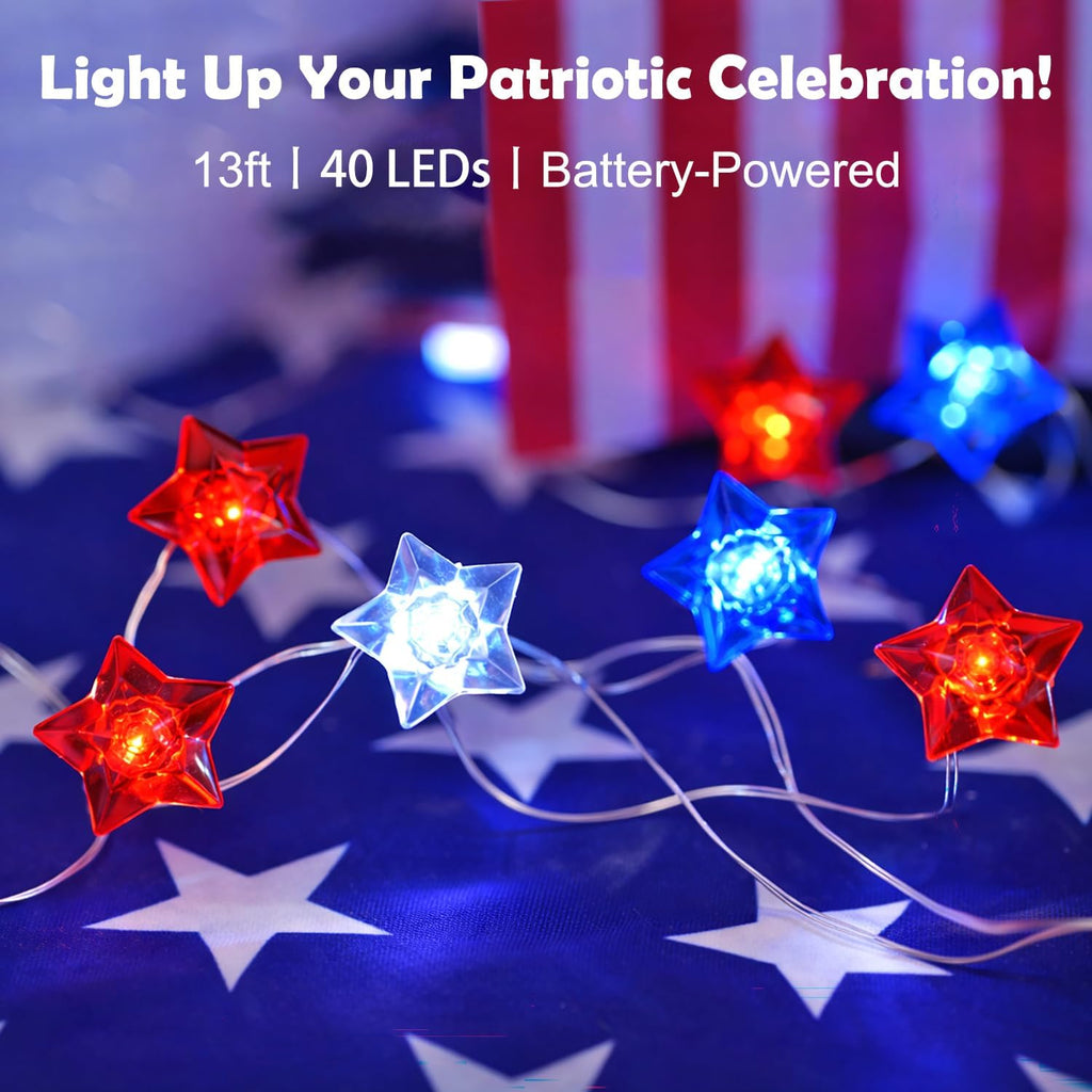 BOHON 4th of July Decorations Battery Operated String Lights with Remote