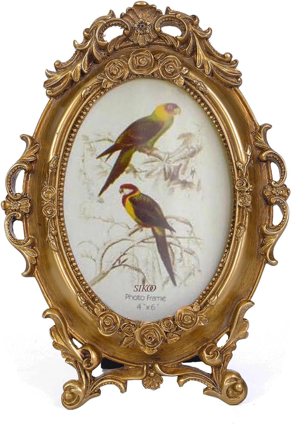 SIKOO Vintage Ornate 4x6 Gold Picture Frame Oval Antique TableTop Wall Mounting Photo Frame with High Definition Glass Front for Home Decor, Old-Fashioned Photo Gallery, Art,Gold
