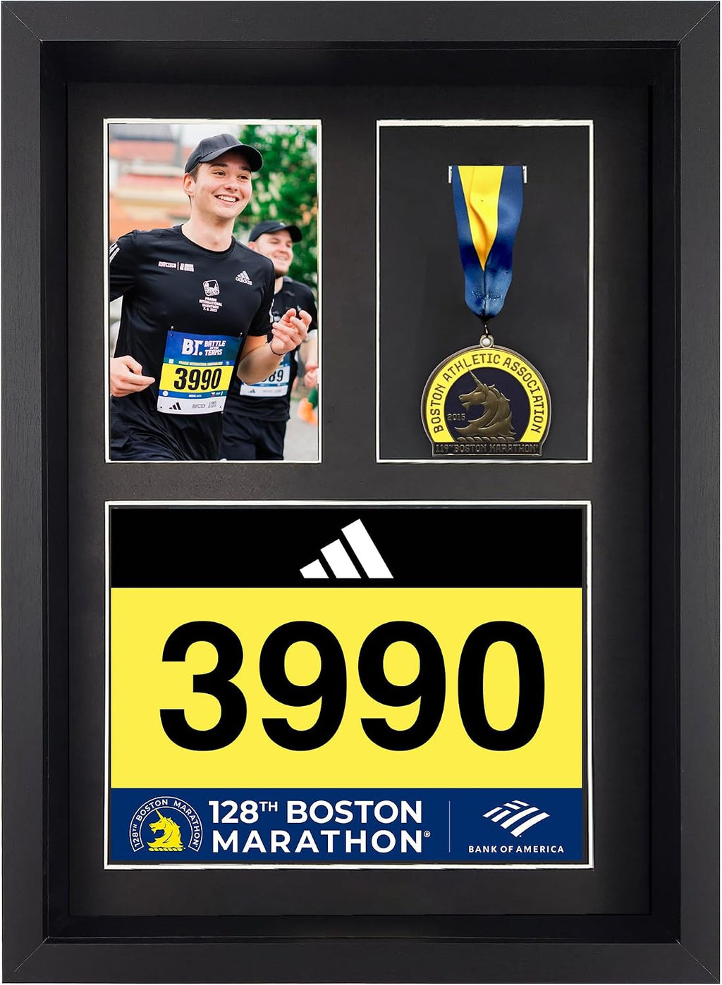 MedalAwardsRack 3 in 1 Shadow Box Display (Medal, Race Bibs, and Photo Display) – Marathon Medal Display, Marathon Medal Frame, Triathlon and Running Bib Holder.