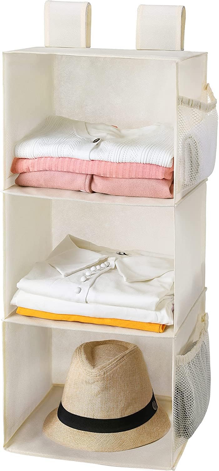 MAX Houser 2 Pack 3 Shelf Hanging Closet Organizer with 2 Velcro, Beige