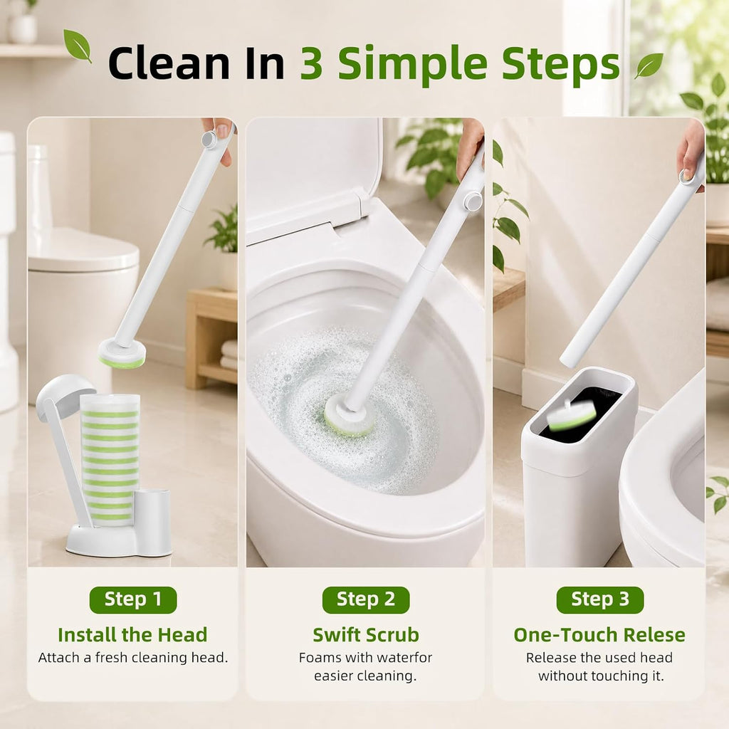 JUDRDO Disposable Toilet Brush Cleaning System (1 Brush+36 Green Refills)