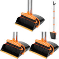 3 Pack Commercial Broom and Dustpan Set, 37.5" Long Handle Combo for Home