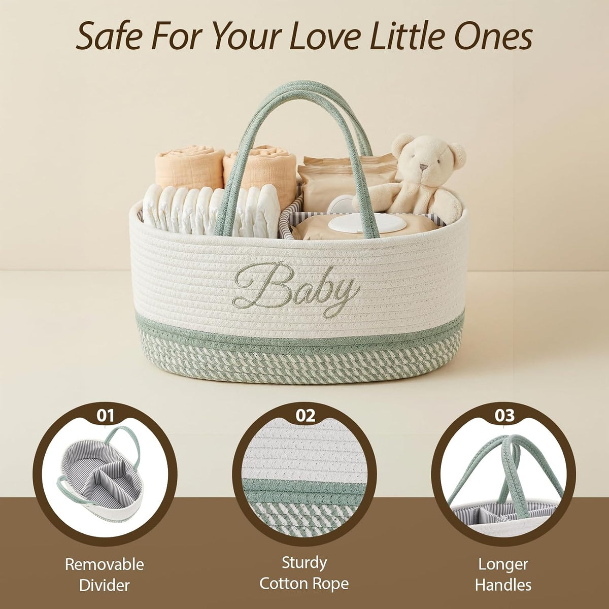 DUHEL Diaper Caddy Organizer, White Green