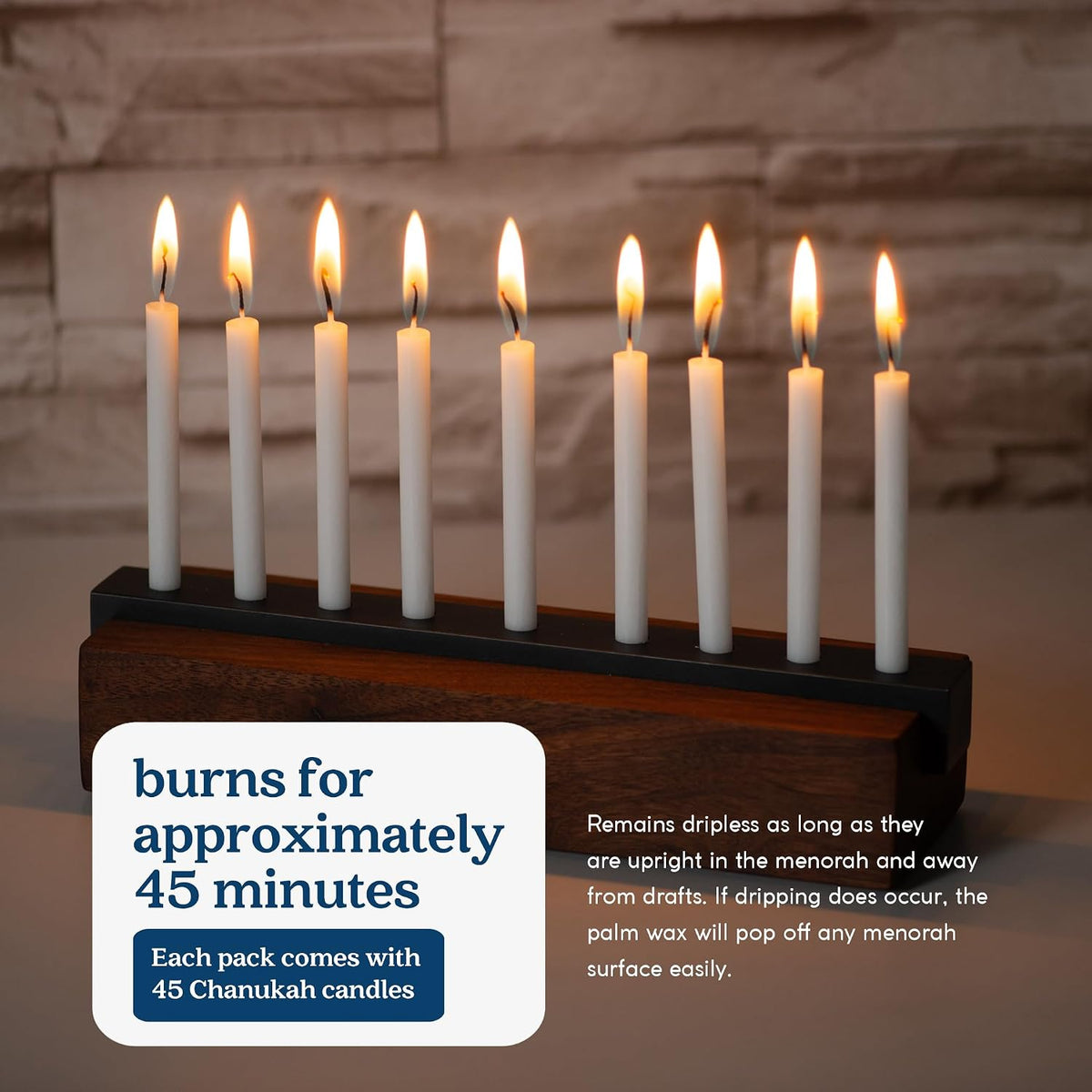 GoodLight Hanukkah Chanukah Menorah Candles Paraffin-Free White 45 Ct