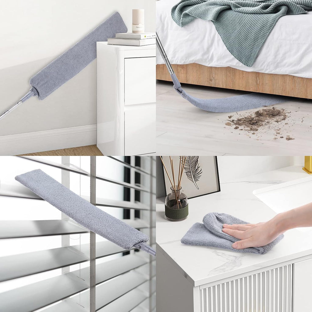 Retractable Gap Dust Cleaner, 3 Microfiber Cloths, 30-100 Inch Handle, Gray
