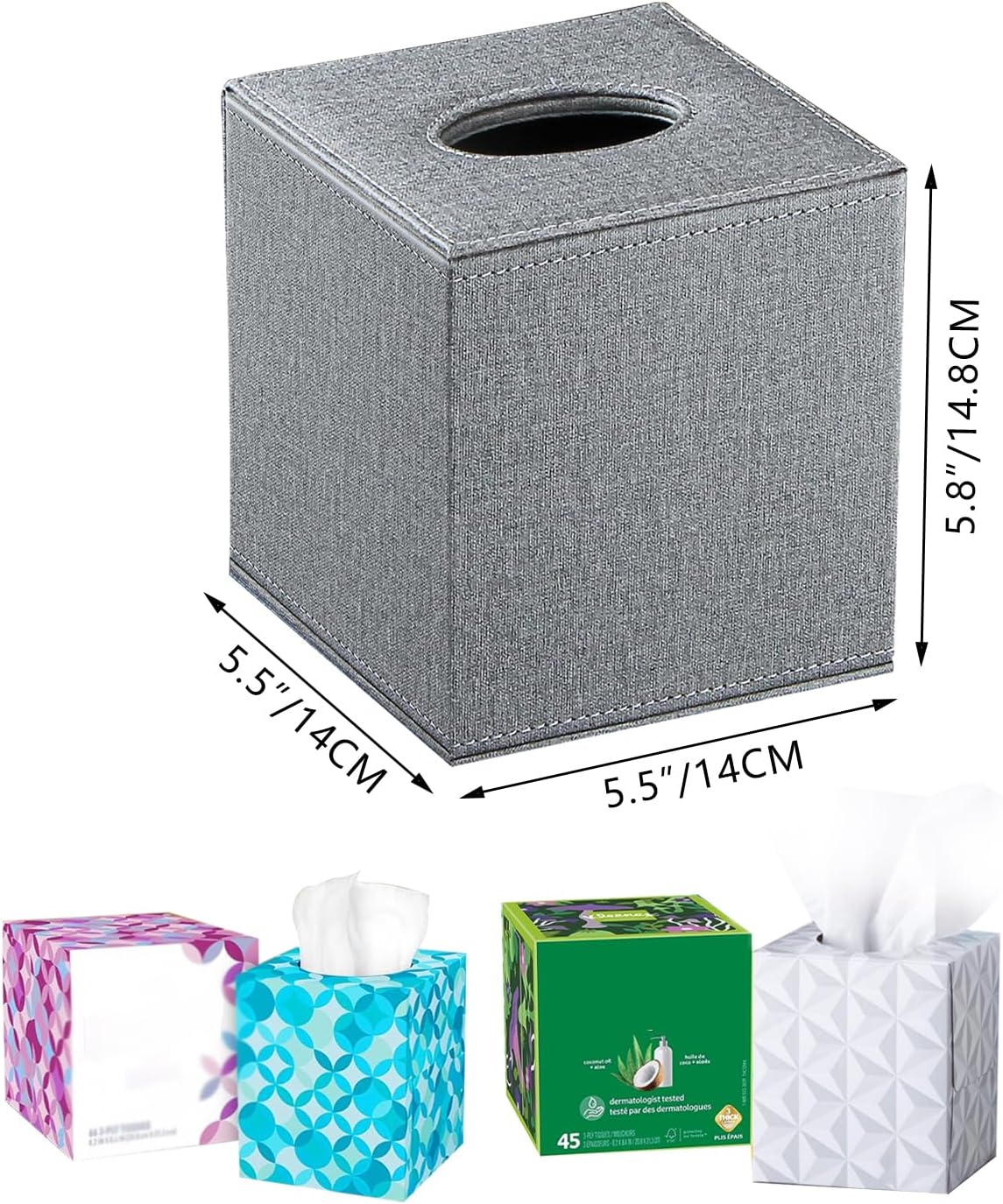 Linen Tissue Box Cover Square,Cute Aesthetic Facial Tissue Cube Box Holder