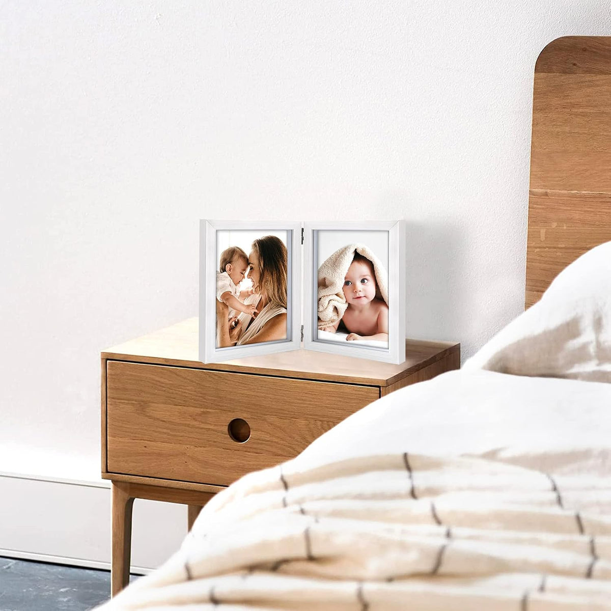 AVEAX Double 5x7 Picture Frame White Wood Photo Frame Shadow Box Frame