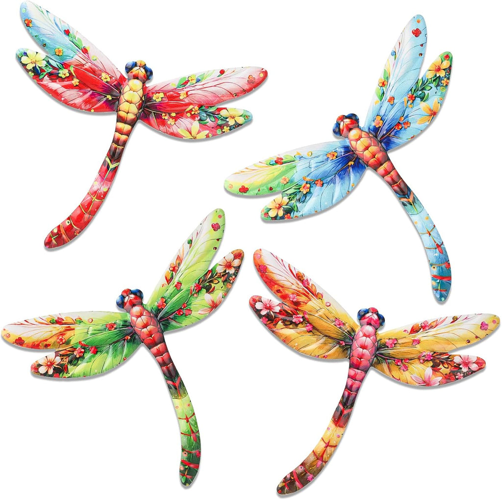 Junware Metal Dragonfly Wall Decor, 4Pcs Dragonfly Wall Art Sculptures Hanging Sculpture Decoration.Outdoor Fence Art for Home Garden, Fence, Patio, Yard, Bedroom Outside Gifts for Adults