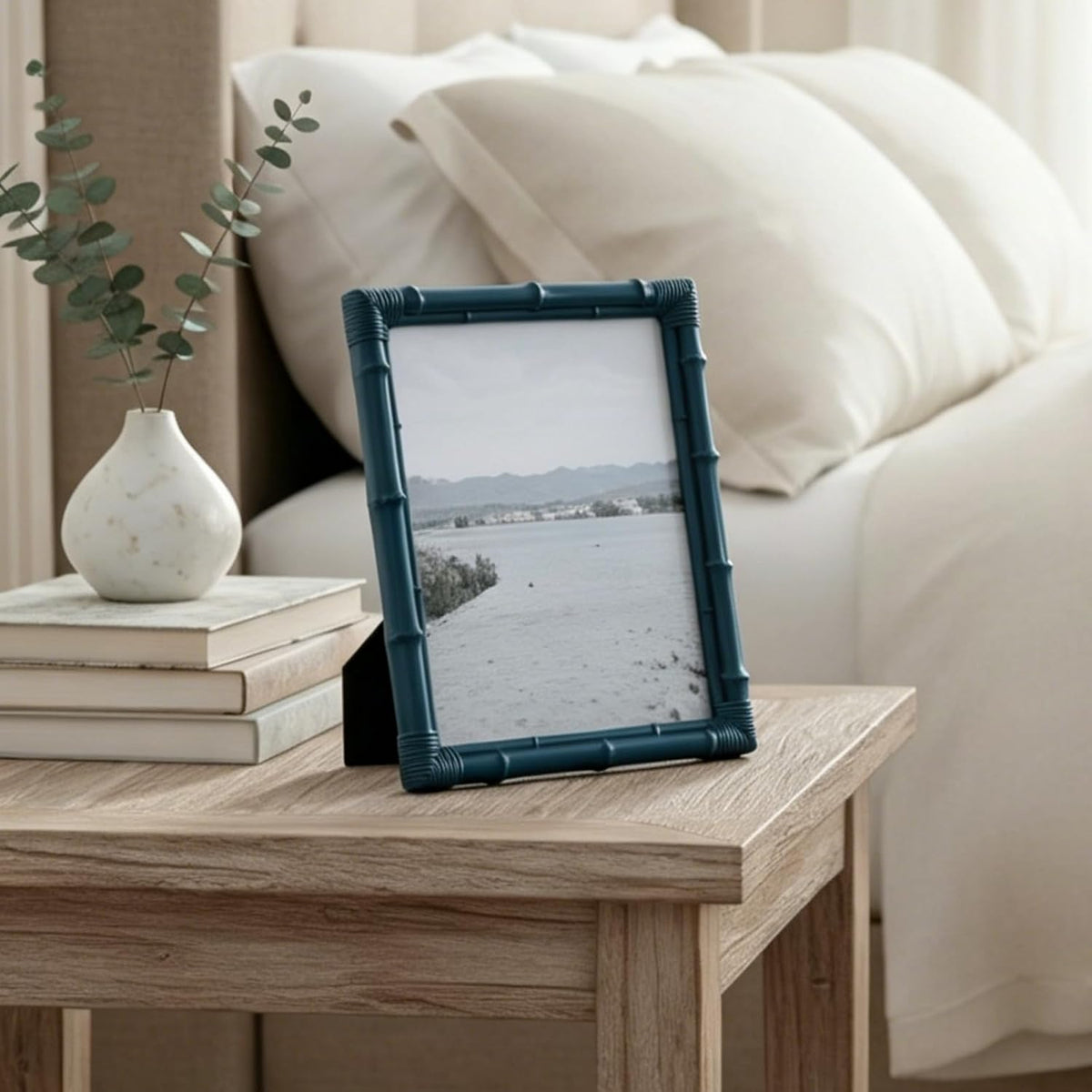 8x10 Picture Frame, 8x10 Bamboo Photo Frame Coastal Bohemian Decorative Frame for Tabletop and Wall Display Holiday Gift for Entry Shelf, Bedroom Dresser Display Nightstand Mantel, Ultramarine