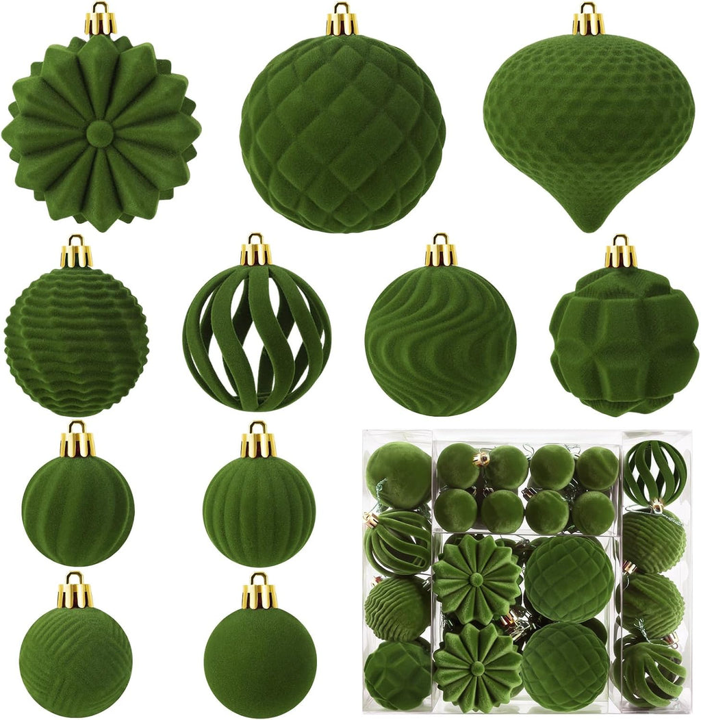 48 Pcs Velvet Christmas Ball Ornaments Set for Xmas Tree Decor(Sage Green)