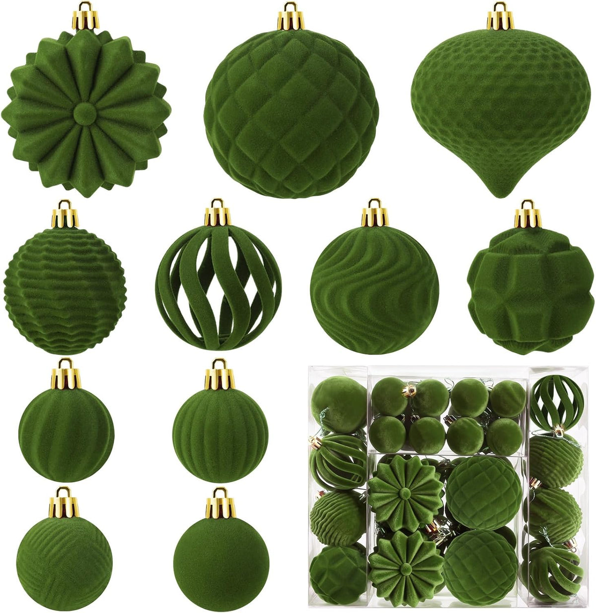 48 Pcs Velvet Christmas Ball Ornaments Set for Xmas Tree Decor(Sage Green)