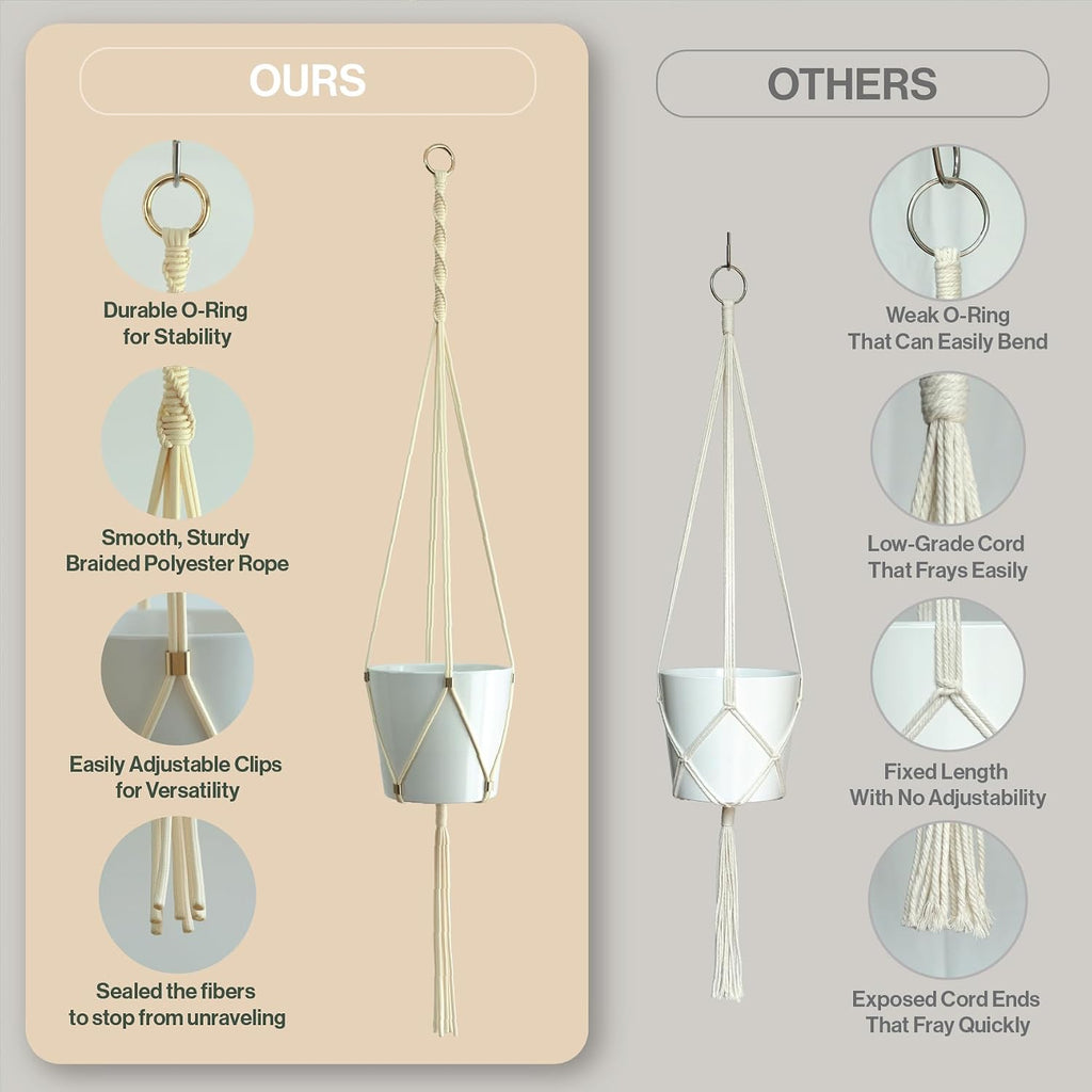 Macrame Plant Hanger Polyester Rope 42 Inch Outdoor Indoor Adjustable Hanging Planter for up to 10 Inch Plant Pot Modern Boho Home Decor (1, Ivory/Light Gold)