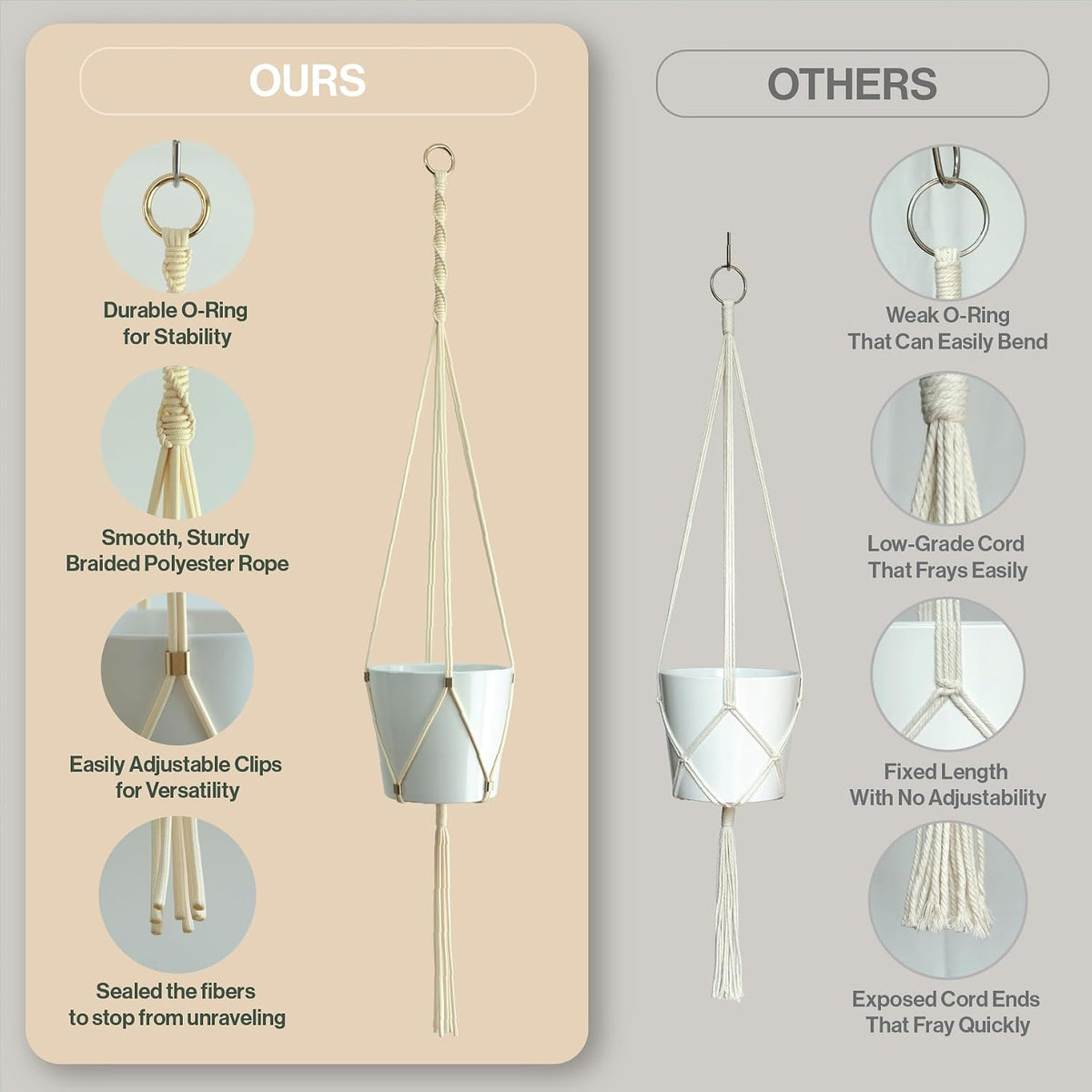 Macrame Plant Hanger Polyester Rope 42 Inch Outdoor Indoor Adjustable Hanging Planter for up to 10 Inch Plant Pot Modern Boho Home Decor (1, Ivory/Light Gold)