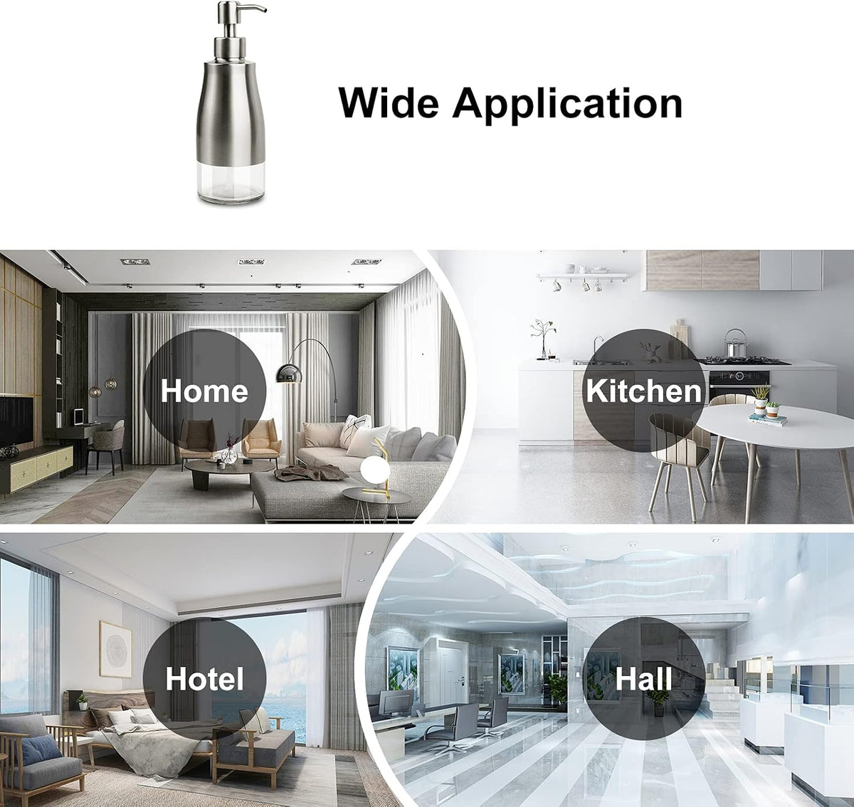 AUMIO Dish Soap Dispenser with Stickers, Stainless Steel Body & Glass View