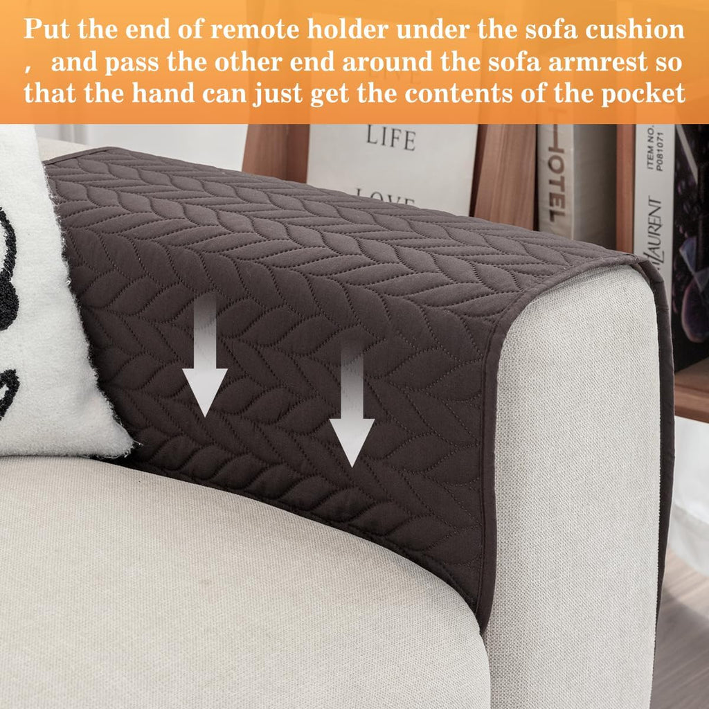 Sofa Armrest Organizer Arm Chair Caddy for Recliner, Remote Control Holder for Recliner, Non-Slip Armchair Caddy with 6 Pockets Storage for Magazine, Chocolate