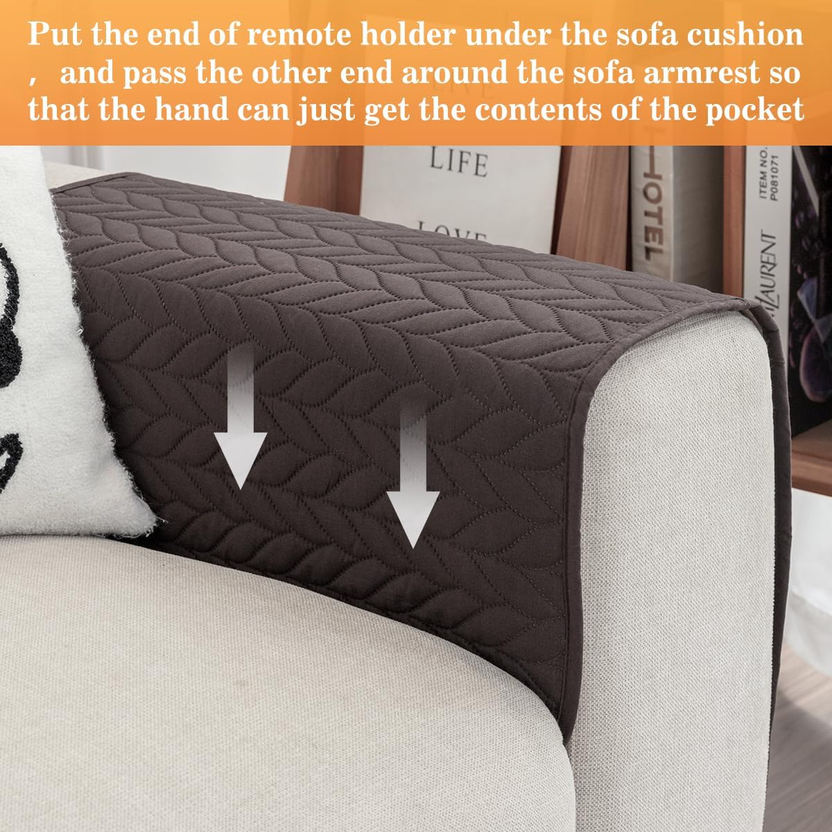 Sofa Armrest Organizer Arm Chair Caddy for Recliner, Remote Control Holder for Recliner, Non-Slip Armchair Caddy with 6 Pockets Storage for Magazine, Chocolate