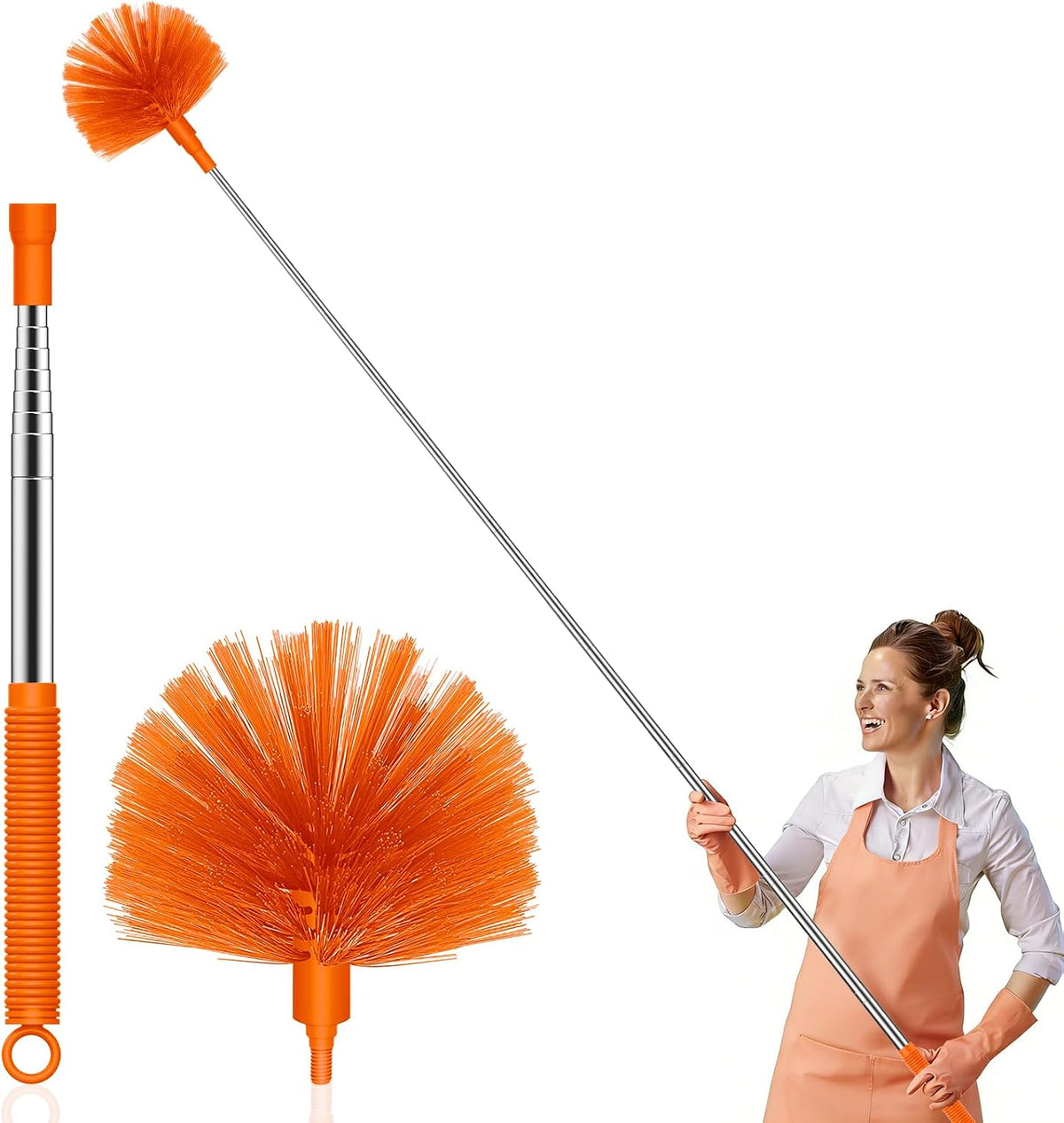 SetSail Cobweb Duster with Extension Pole, for Cobweb Cleaning, Orange