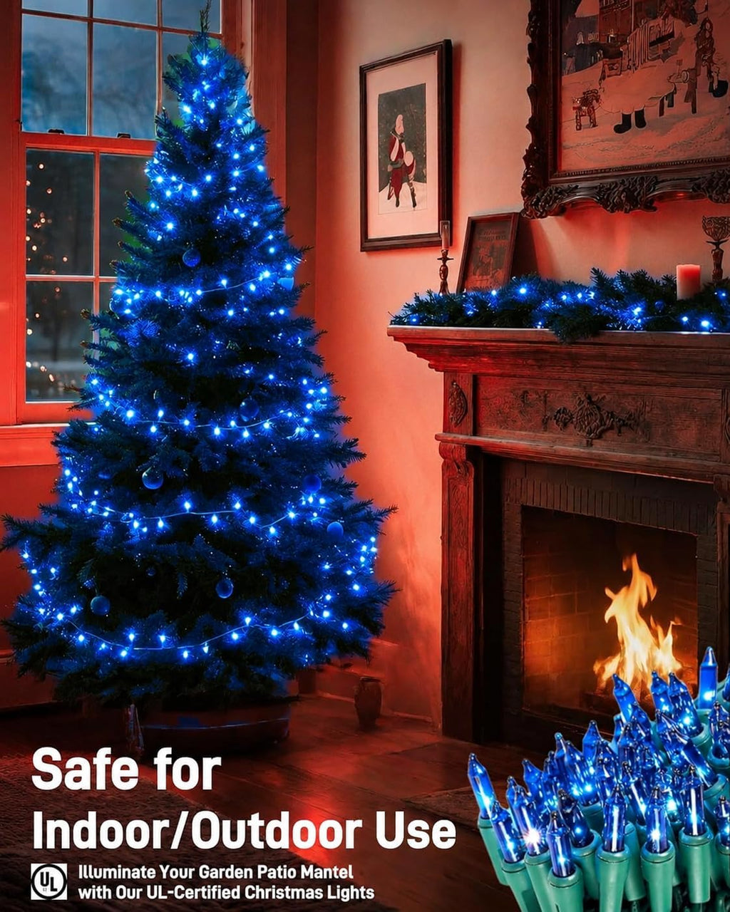 Christmas Lights 100 Count Incandescent UL Certified Connectable 21feet Blue Christmas String Lights for Tree Indoor Outdoor Xmas Wedding Christmas Decorations Valentines Day Decor Green Wire
