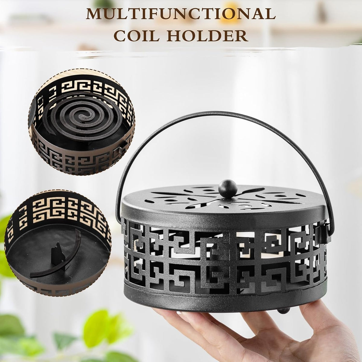 Lallisa 2 Pieces Mosquito Coil Holder Incense Coil Holder Round Retro Portable Metal Hanging Incense Burner Holders with Handle for Home Indoor Outdoor Camping Patio (Bronze)