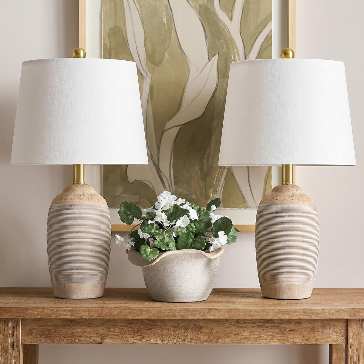 USumkky 21" Vintage Ceramic Table Lamps Set of 2 for Bedroom Rustic Cream
