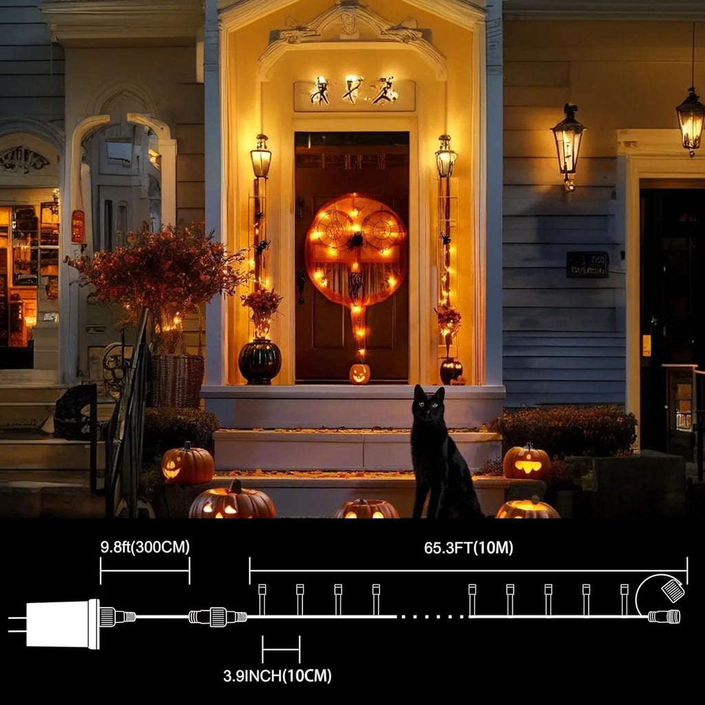 Orange String Lights, 32FT 100 LED Plug in Halloween Lights Outdoor Indoor,