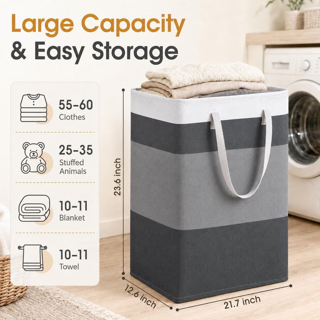 BOOMIBOO 2 Pack Large Laundry Basket,Waterproof Freestanding Laundry Hamper,Collapsible Clothes Basket with Easy Carry Handles in Laundry Room Bathroom Bedroom Dorm,Gradient Grey,100L