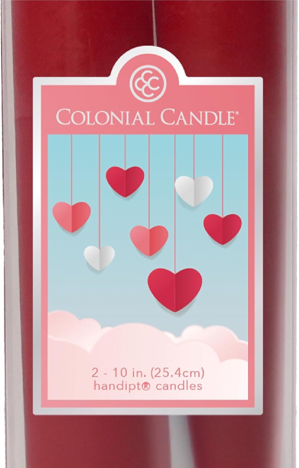 Colonial Candle Valentines Day Candle, Unscented Red Taper Candle, 10 inch, Pack of 2, Up to 8 Hour Burn - Made in The USA