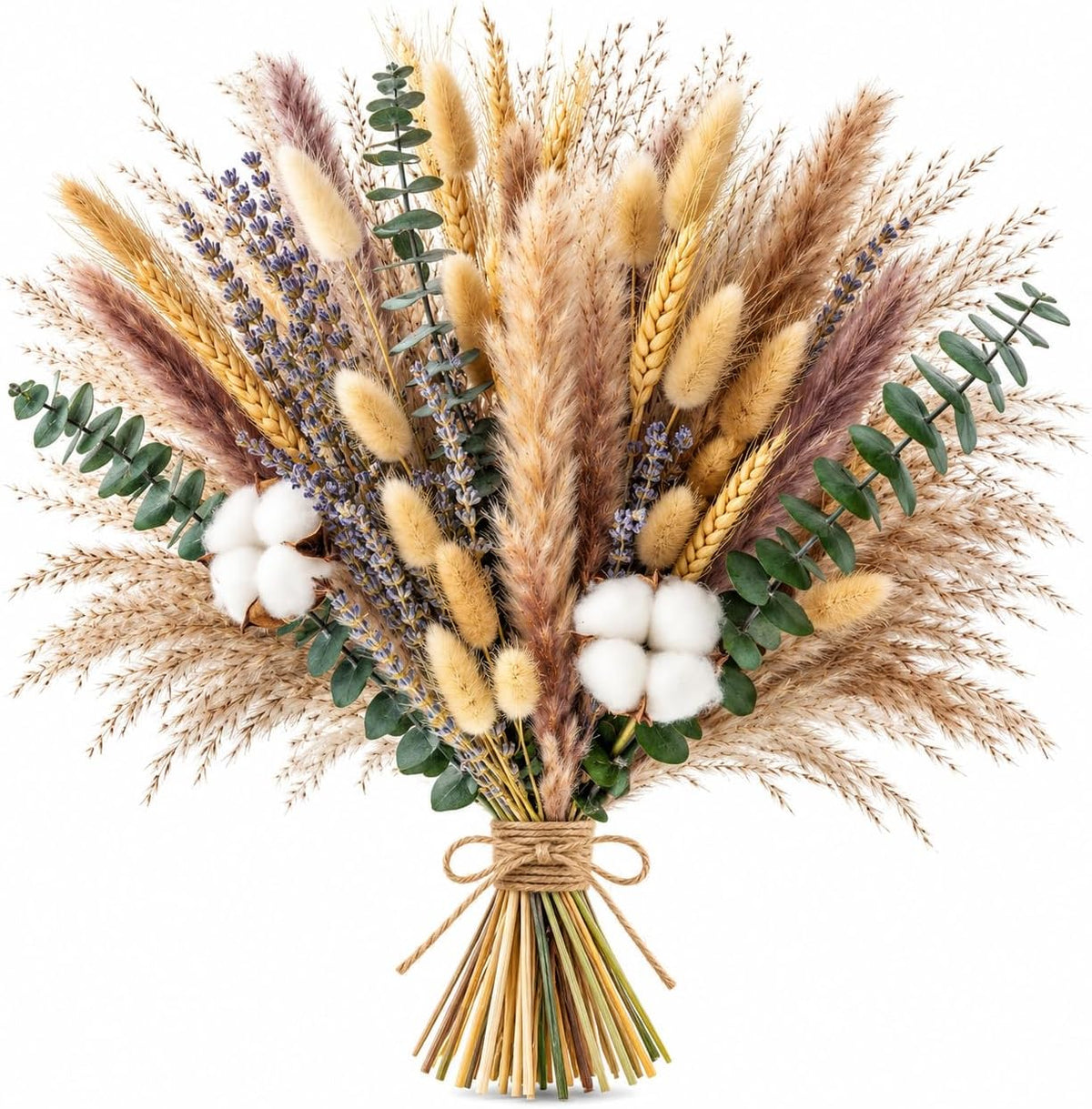 Handmade Dried Flower Bouquet - Pampas Grass, Eucalyptus & Cotton Stems - Boho Home Decor, Wedding Centerpiece, Floral Arrangements & Vase Fillers