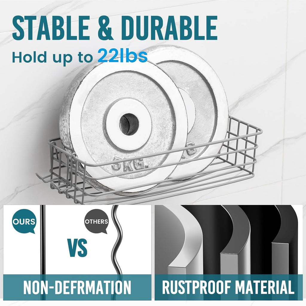 TAILI Shower Caddy Suction Cup, 2 Pack Bathroom Organize with Hooks, Grey