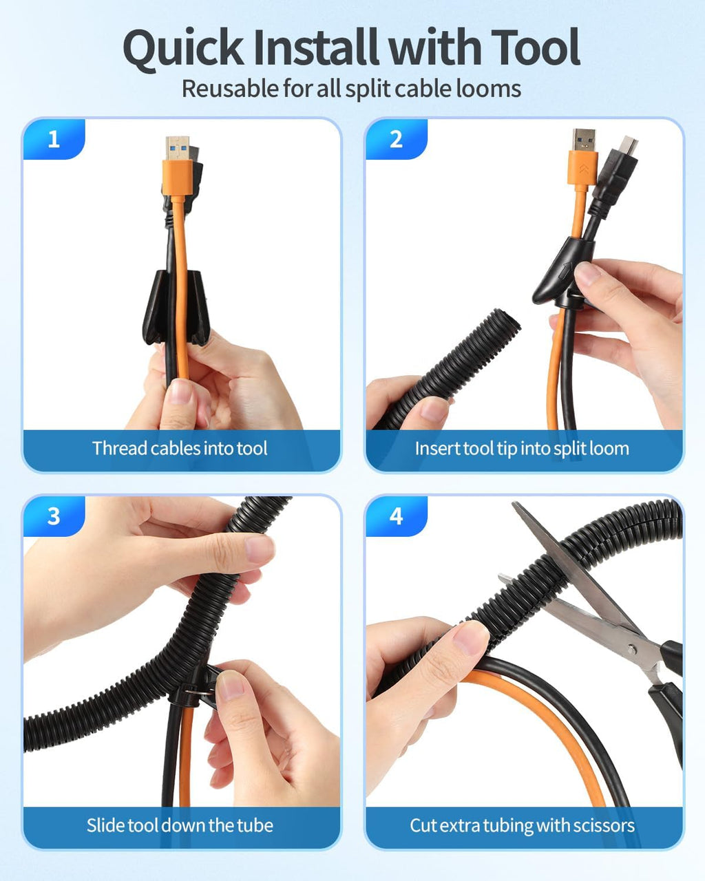 Yecaye 25ft - 1/2 inch Wire Loom Tubing, Split Cable Sleeves Black