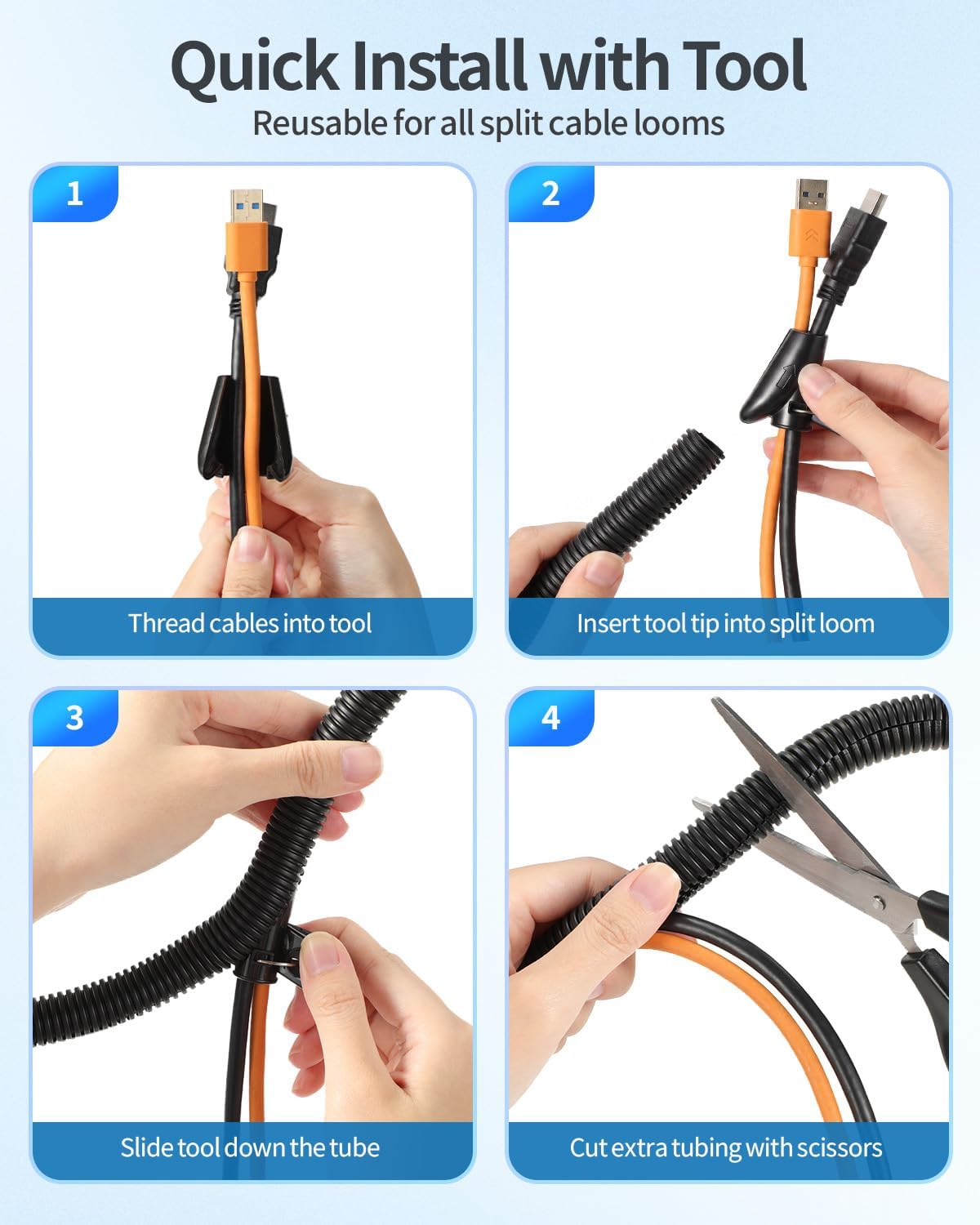 Yecaye 25ft - 1/2 inch Wire Loom Tubing, Split Cable Sleeves Black