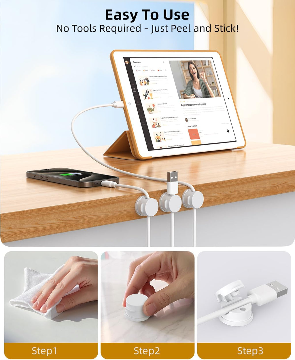 Swiveling Cord Organizer, Magnetic Cable Clips Cable Organizer 6 Pack White