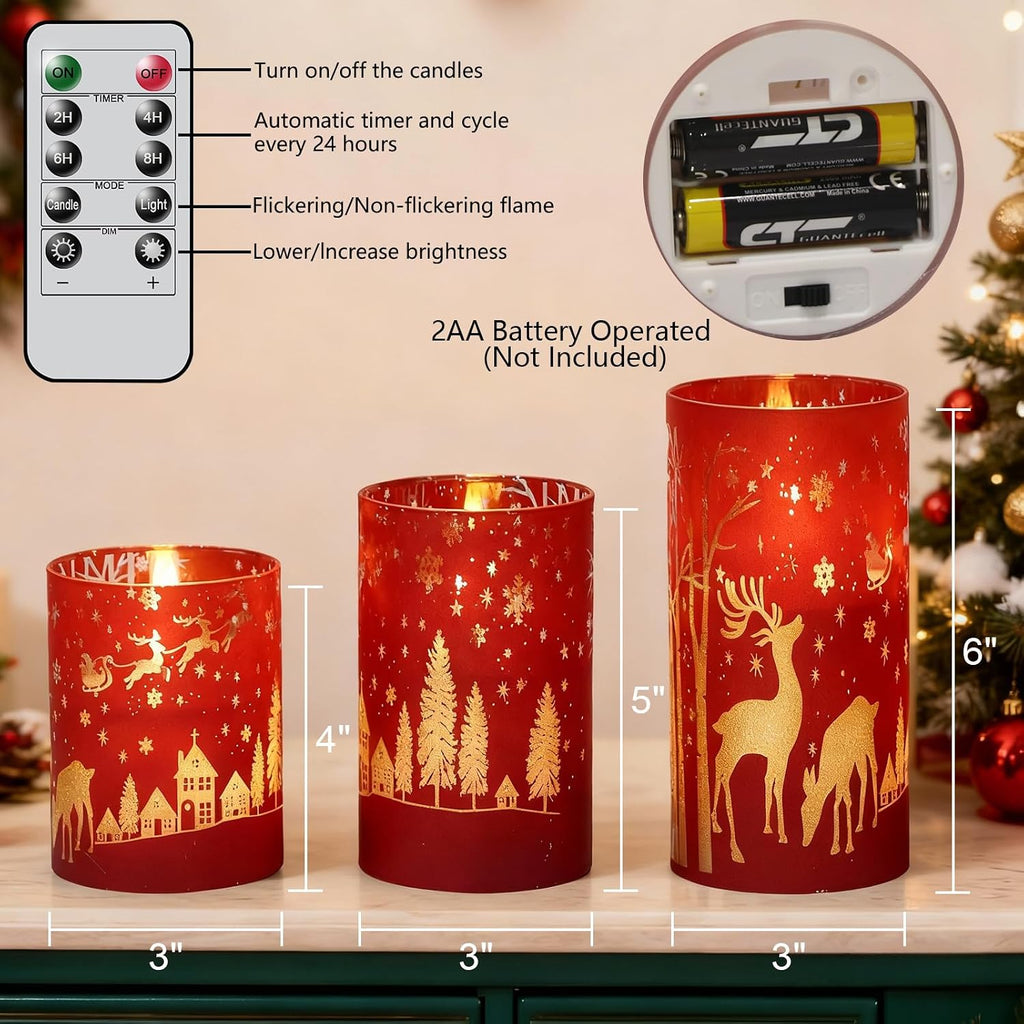 Red Christmas Flameless Candles Battery Operated with Remote Timer