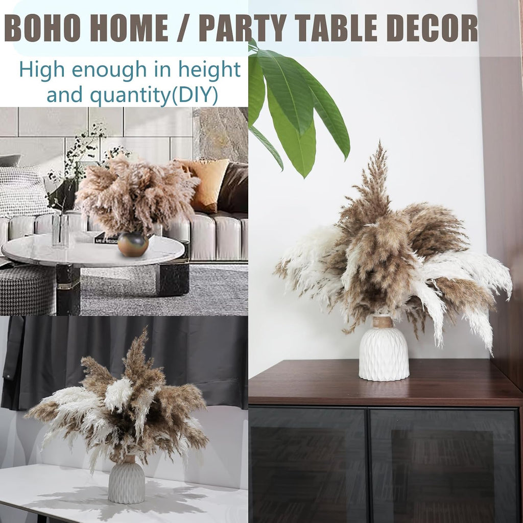 ROOLLYA 17 inch 20 Stems Pampas Grass Decor Tall -Natural Fluffy Pampas Grass Tall Pompas Grass for Floor Vase - Boho Decor Home Decor Wedding Decor Event Decor, 2404-c15-20brown & 10white-45cm