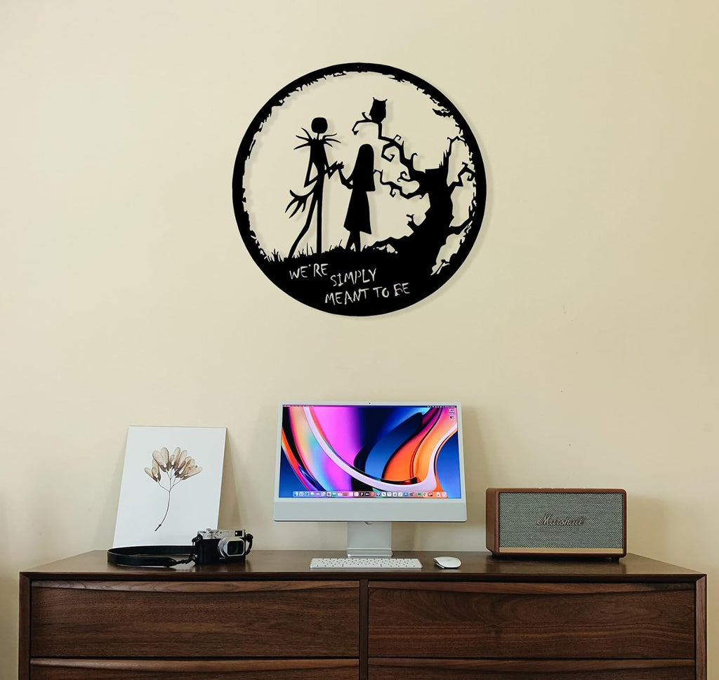 Benziso Nightmare Before Christmas Decor Halloween Decorations Christmas Metal Wall Art Valentine's Day Decorations Jack Wall Hanging Sign for Indoor Outdoor (Black 13in x13in)