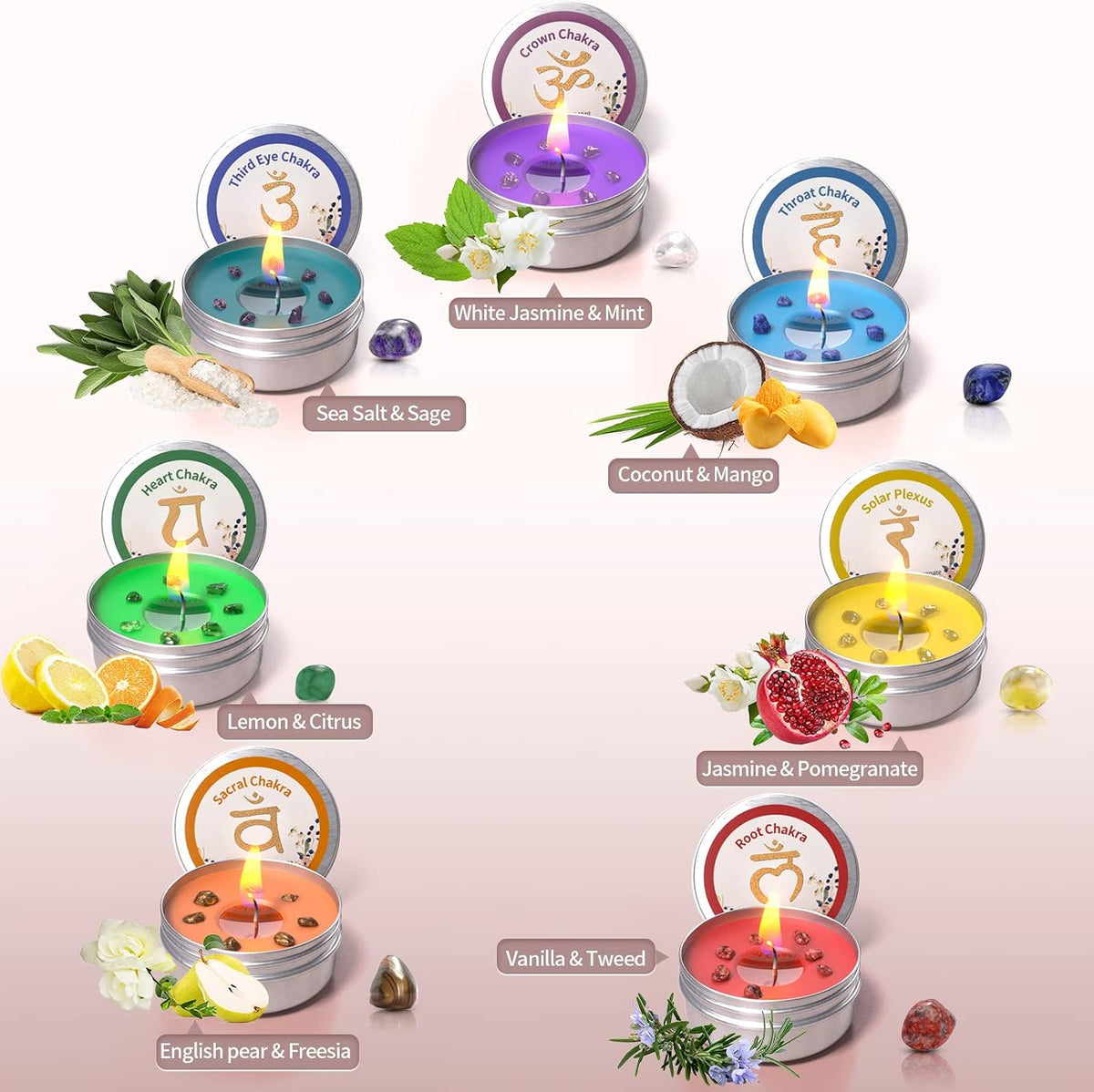 Inspireyes Chakra Candles Set of 7, Meditation Crystal Scented Candles Gift