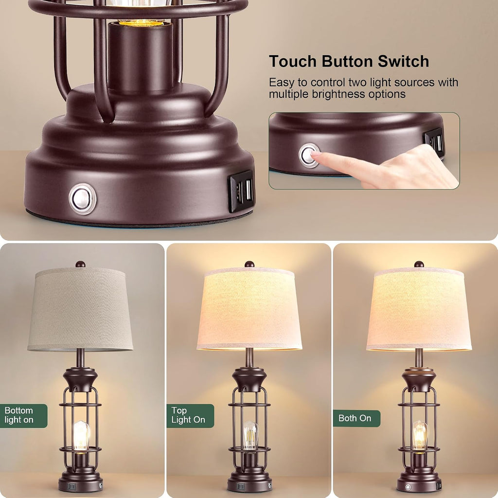 Reaketon Farmhouse Table Lamps for Living Room Set of 2, 28" Dimmable Touch Control Table Lamp with Oil Rubbed Bronze Finish, Bedroom Lamps for Nightstand, 4 Bulbs Included