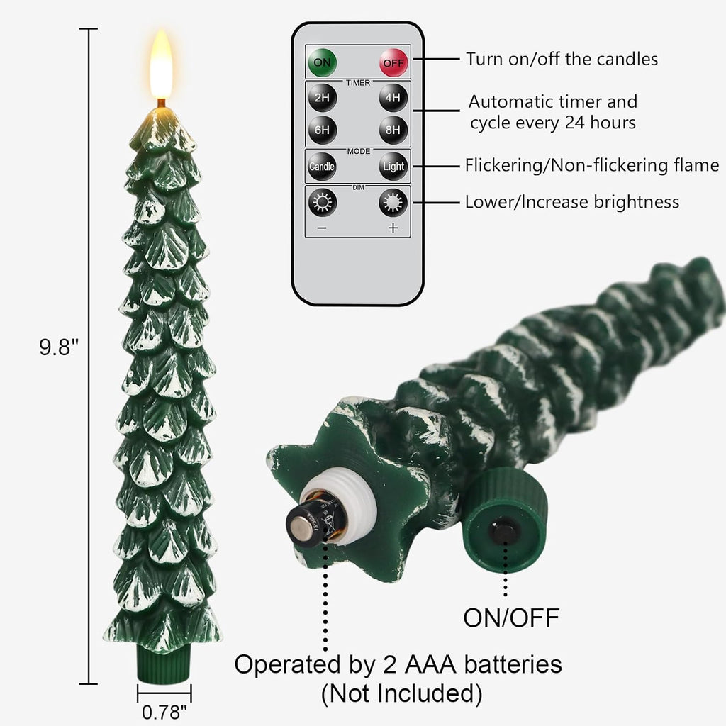 Christmas Tree Flameless Taper Candles Battery Operated Remote Timer