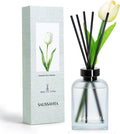 Reed Diffuser Set White Flower Scent with Vintage Rectangle Bottle 6.76 oz, Reed Diffusers for Space-Saving Home Decor with Tulip Flower, Reed Diffuser for Entryway Decor, Shelves Decor