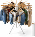 Clothes Drying Rack Foldable, Portable Laundry Drying Rack for Clothes with 16 Wooden Rods & 48 Windproof Slots, Collapsible Tripod Dry Rack for Apartment, RV, Balcony