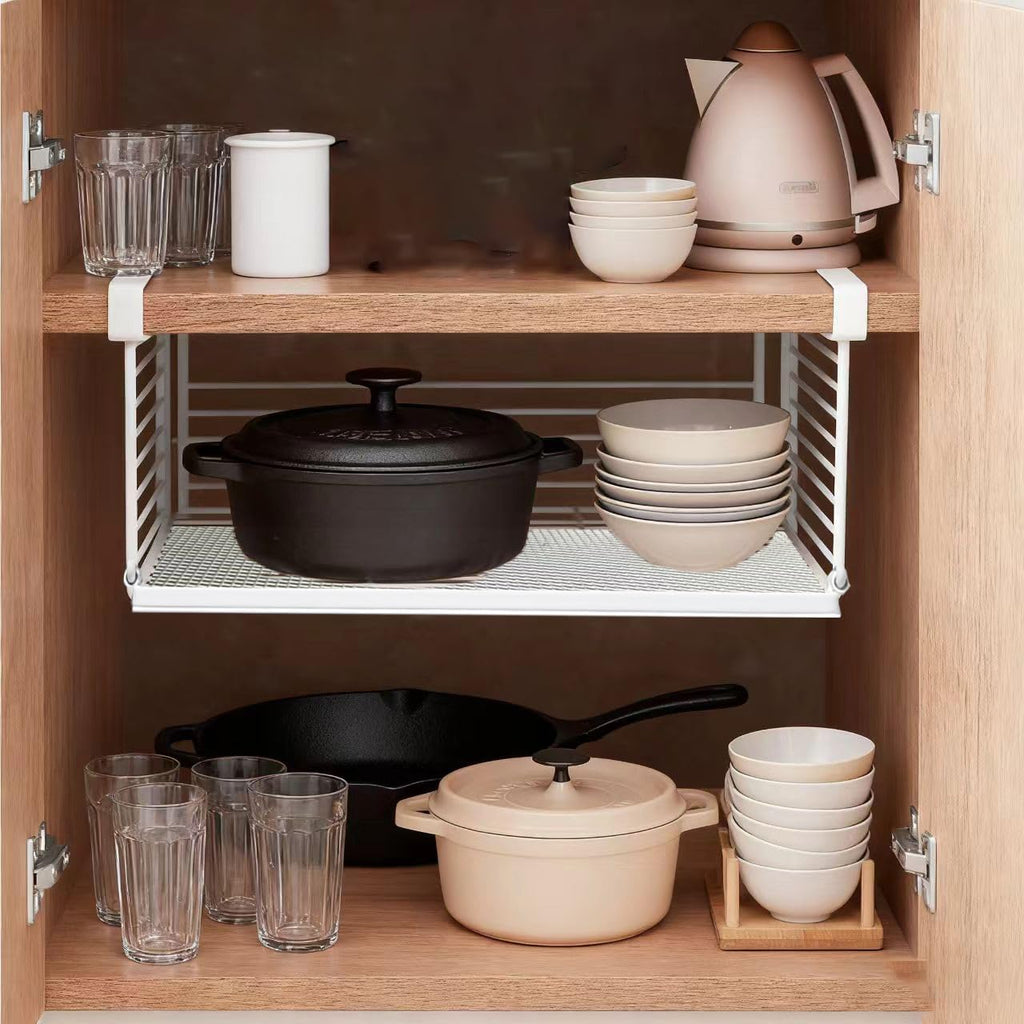 Under Cabinet Organizer, 12.2" Slide Out Storage Basket, Metal Wire Hanging Rack for Kitchen Pantry, Closet, Office, Bathroom, Space Saving White Metal Shelf, White-1 Pack